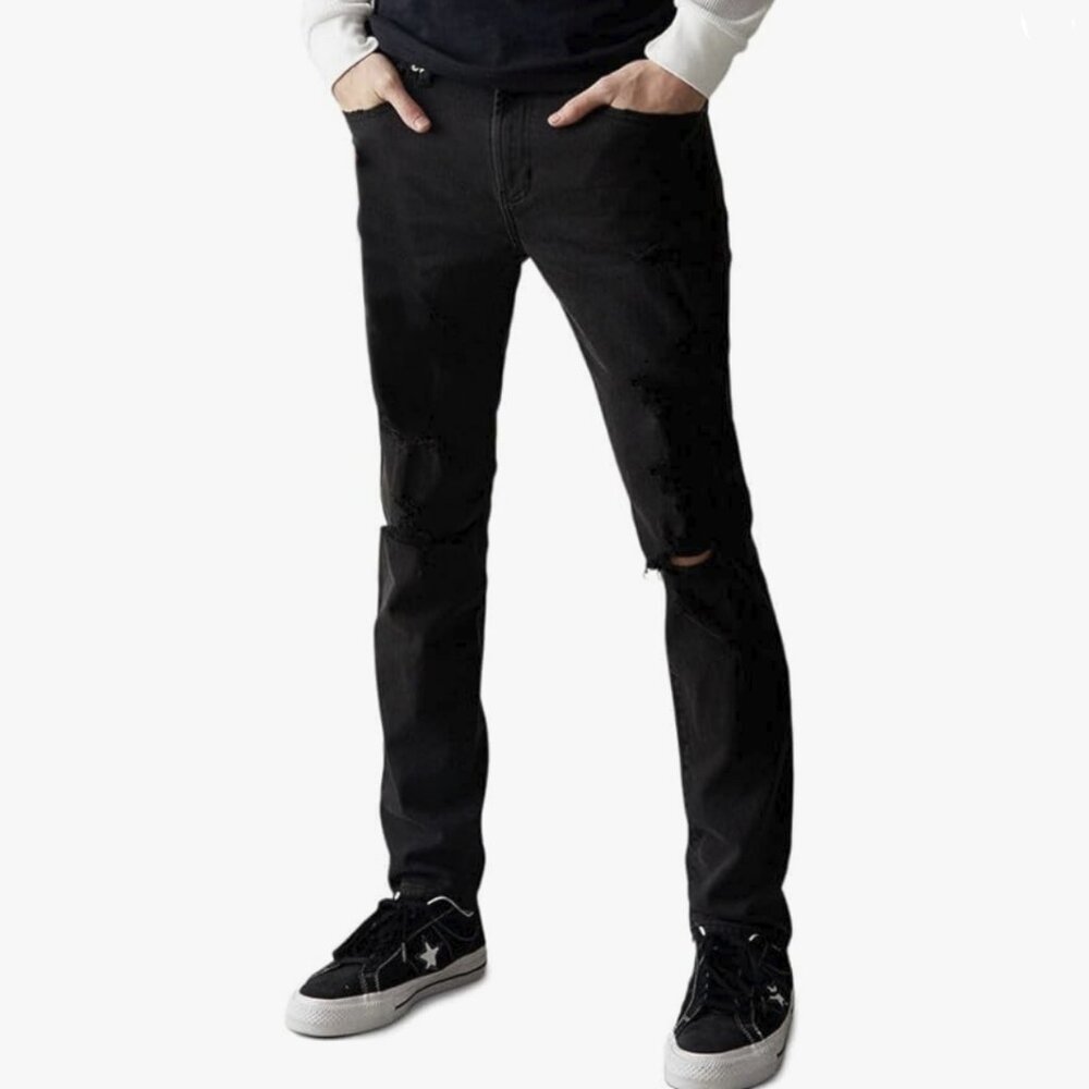 PacSun Mens Black Skinny Jean Comfort Stretch Distressed Knees New With Tags
